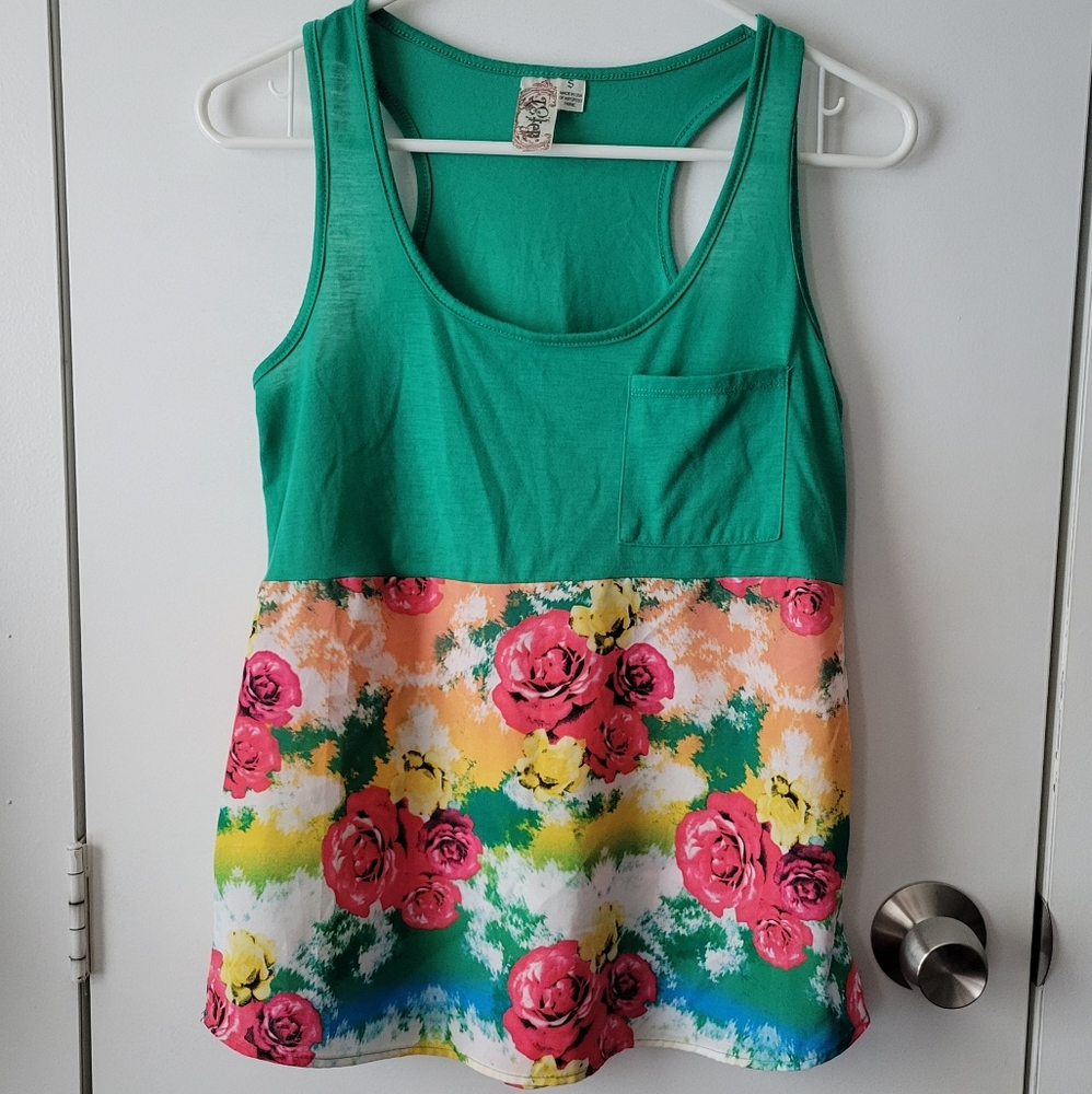 L8ter teal floral tank